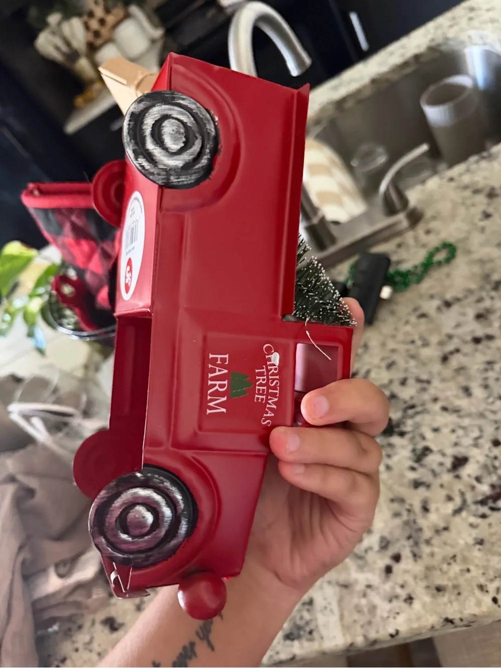 Christmas Tree Farm Red Decorative Truck Holiday Accent